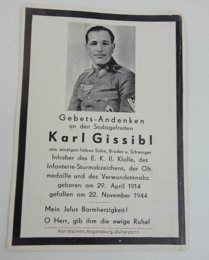Wehrmacht Soldier Death Notice of