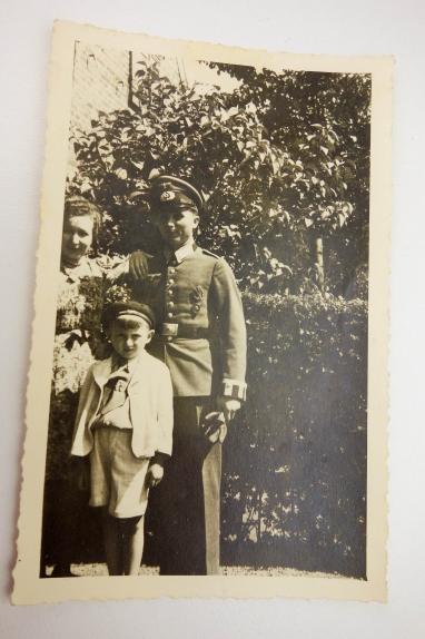 German soldier and his wife and  child