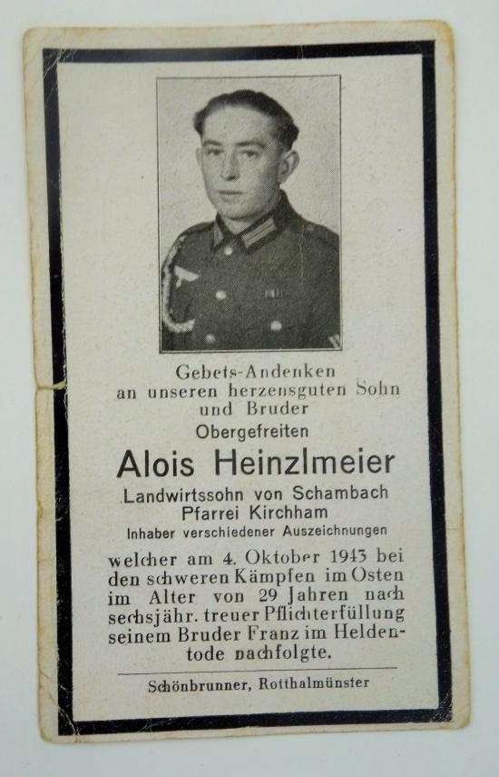 Wehrmacht Soldier Death Notice of