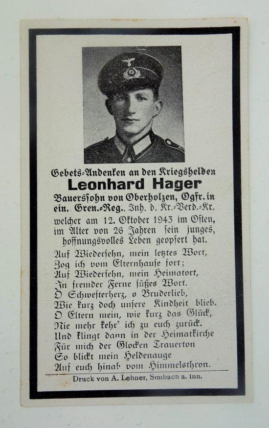 Wehrmacht Soldier Death Notice of