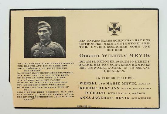 Wehrmacht Soldier Death Notice