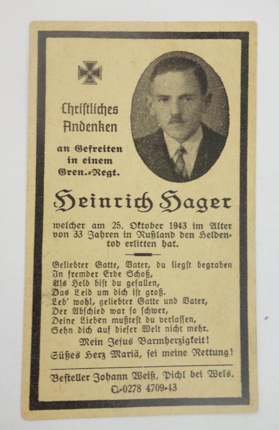 Wehrmacht Soldier Death Notice