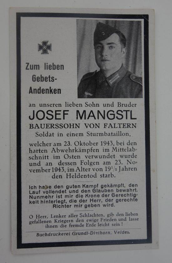 Wehrmacht Soldier Death Notice