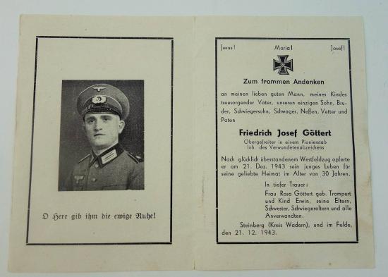 Wehrmacht Soldier Death Notice