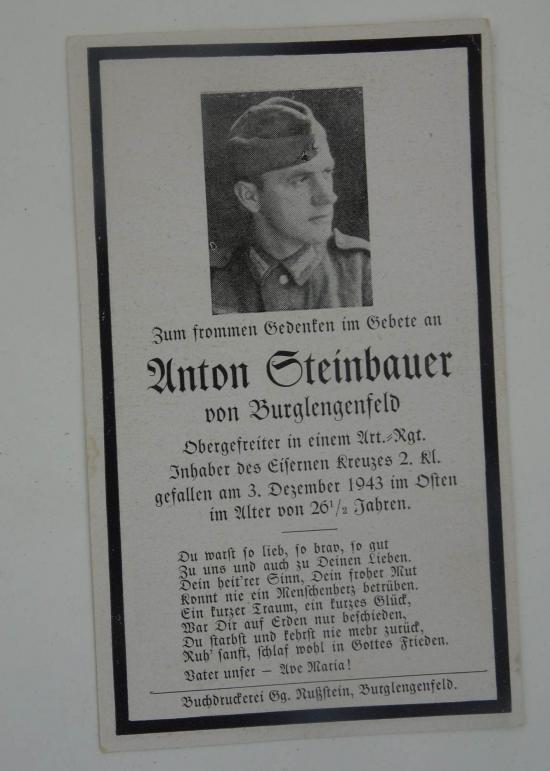 Wehrmacht Soldier Death Notice