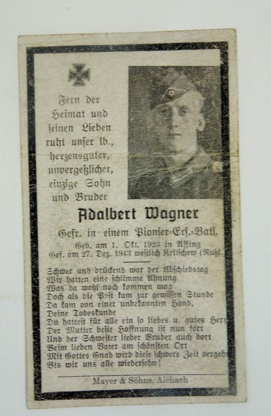 Wehrmacht Soldier Death Notice