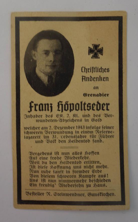 Wehrmacht Soldier Death Notice