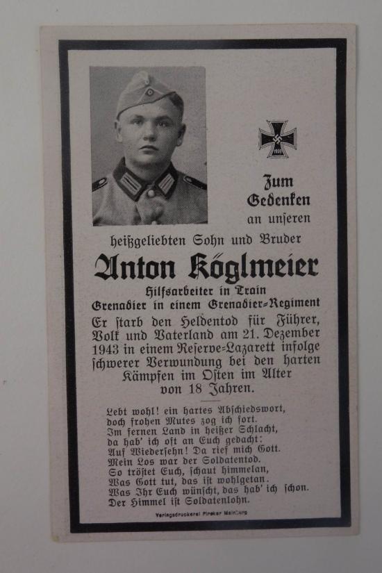 Wehrmacht Soldier Death Notice