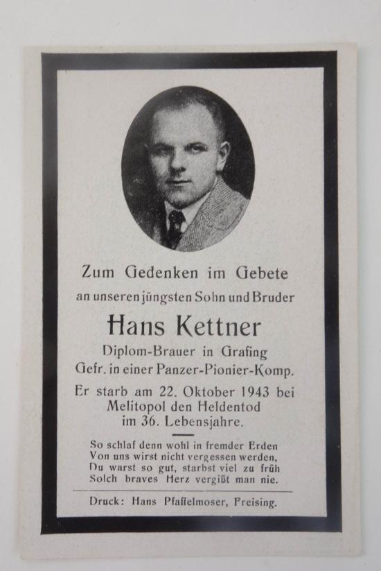 Wehrmacht Soldier Death Notice