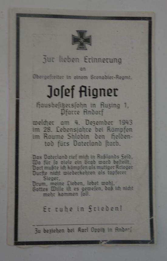 Wehrmacht Soldier Death Notice