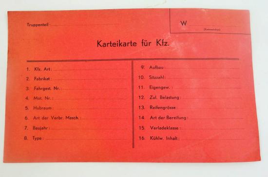 a wehrmacht  vehicle index card