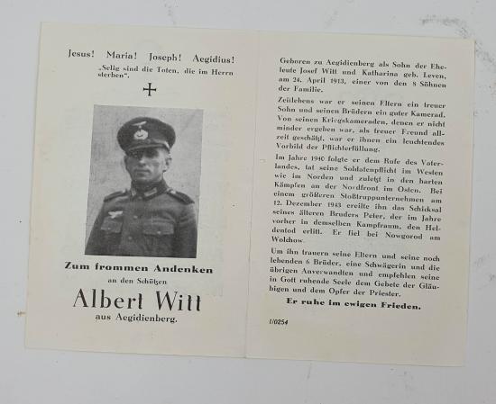 Wehrmacht Soldier Death Notice