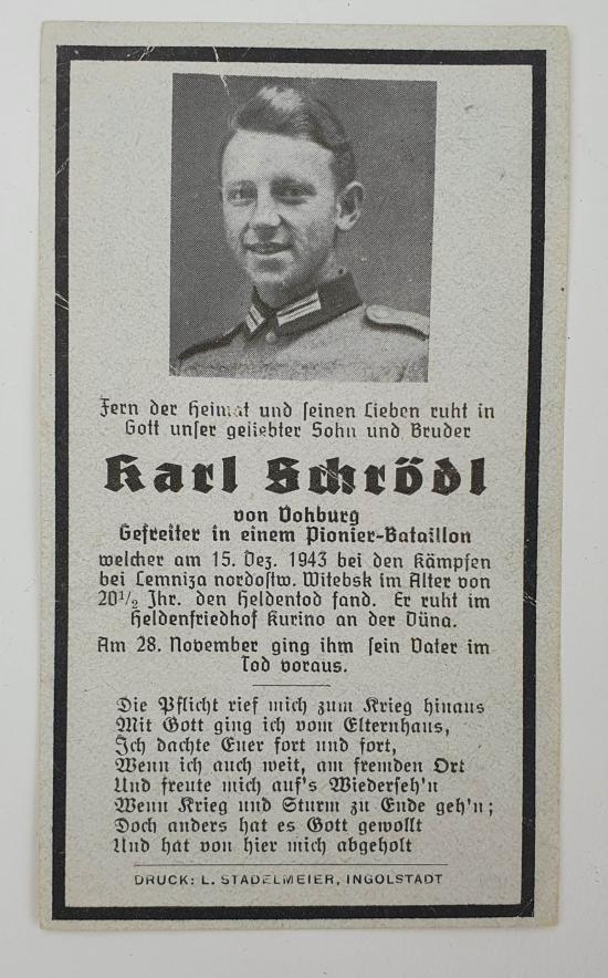 Wehrmacht Soldier Death Notice