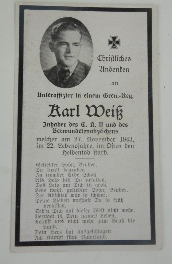 Wehrmacht Soldier Death Notice