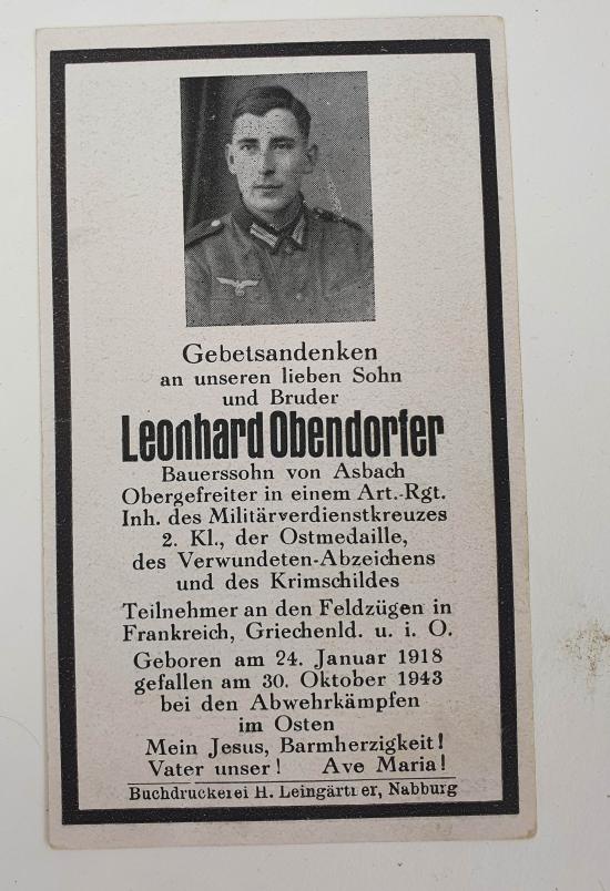 Wehrmacht Soldier Death Notice