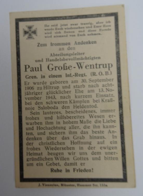 Wehrmacht Soldier Death Notice