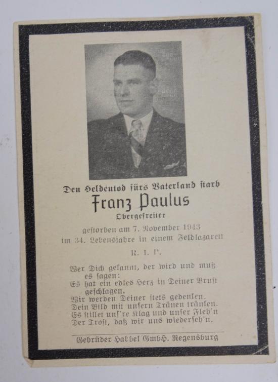 Wehrmacht Soldier Death Notice