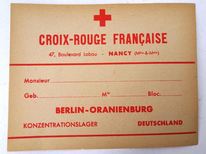 a french document of the red cross in concentration camp