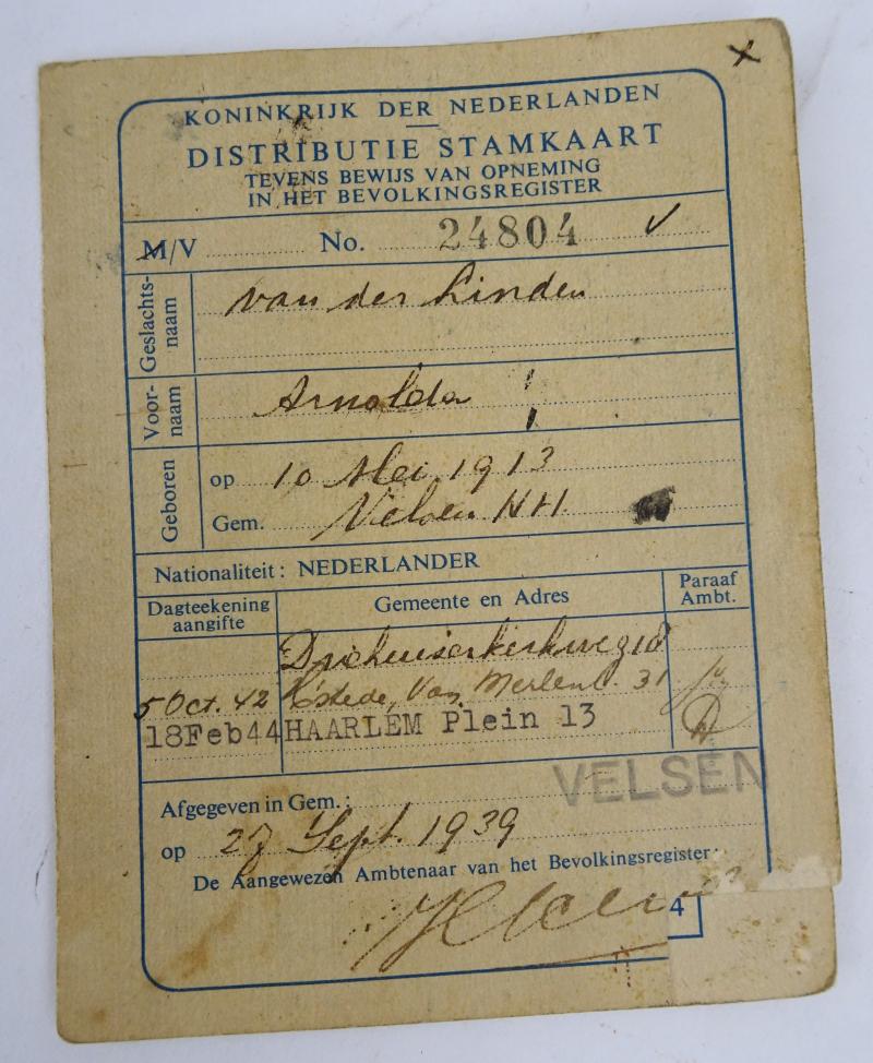 a dutch ww2 pedigree card 