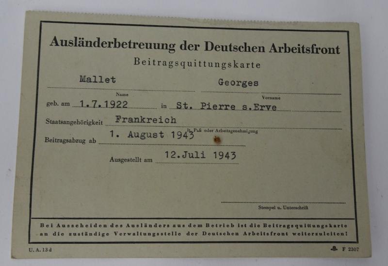 a foreign deutse arbeitsfront support card