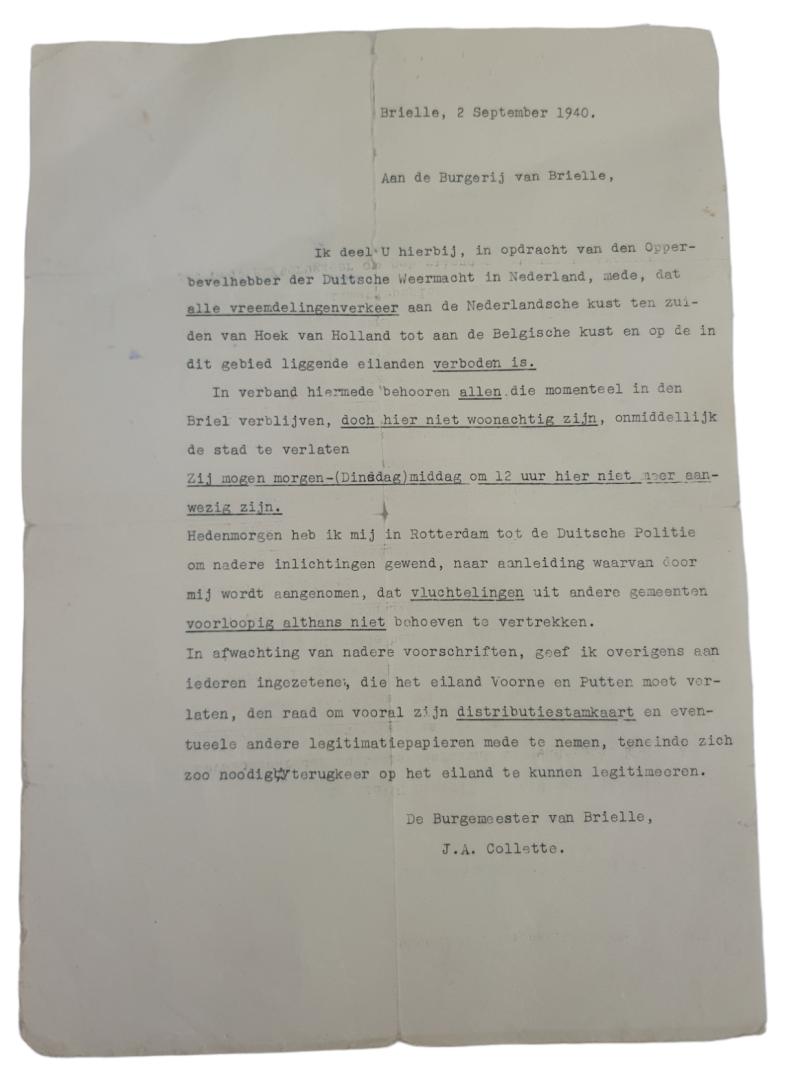 A dutch ww2 document about the city of brielle