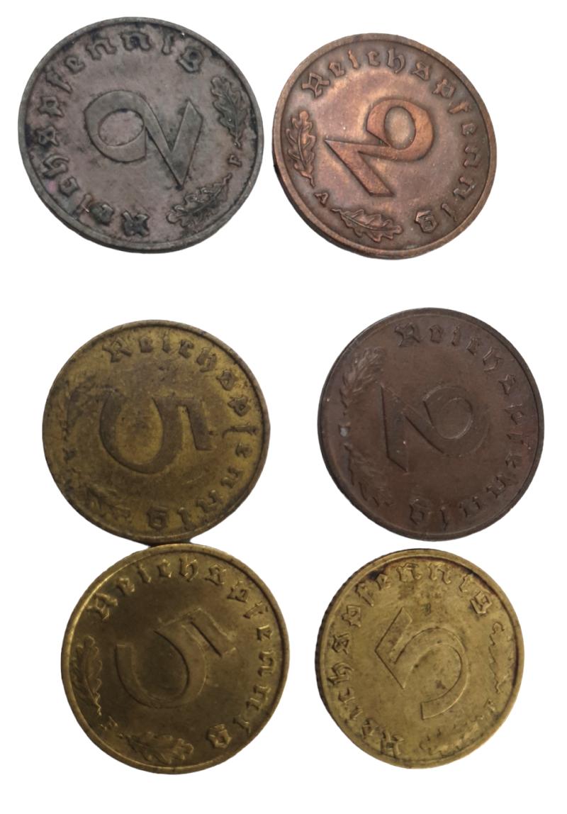 a nice set of used 6 German WW2 coins