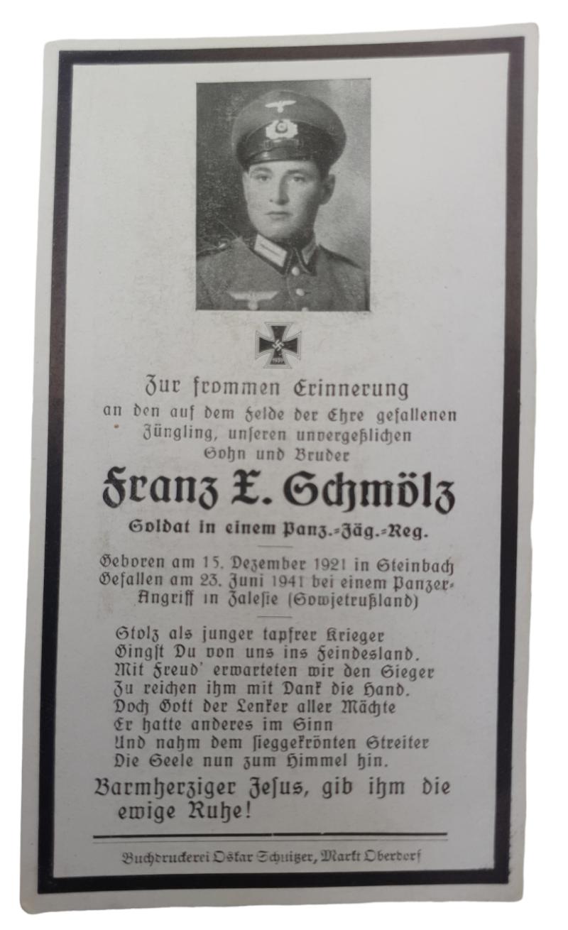 Wehrmacht Soldier Death Notice