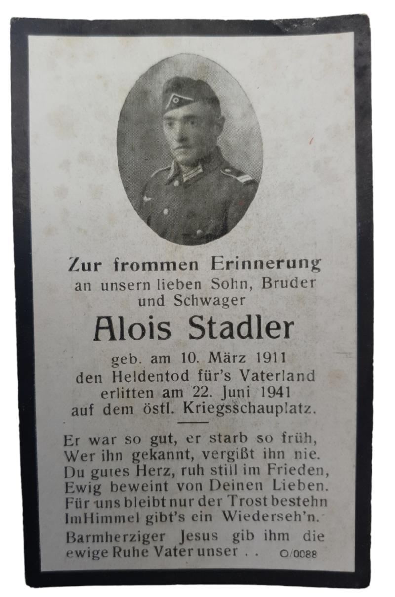 Wehrmacht Soldier Death Notice