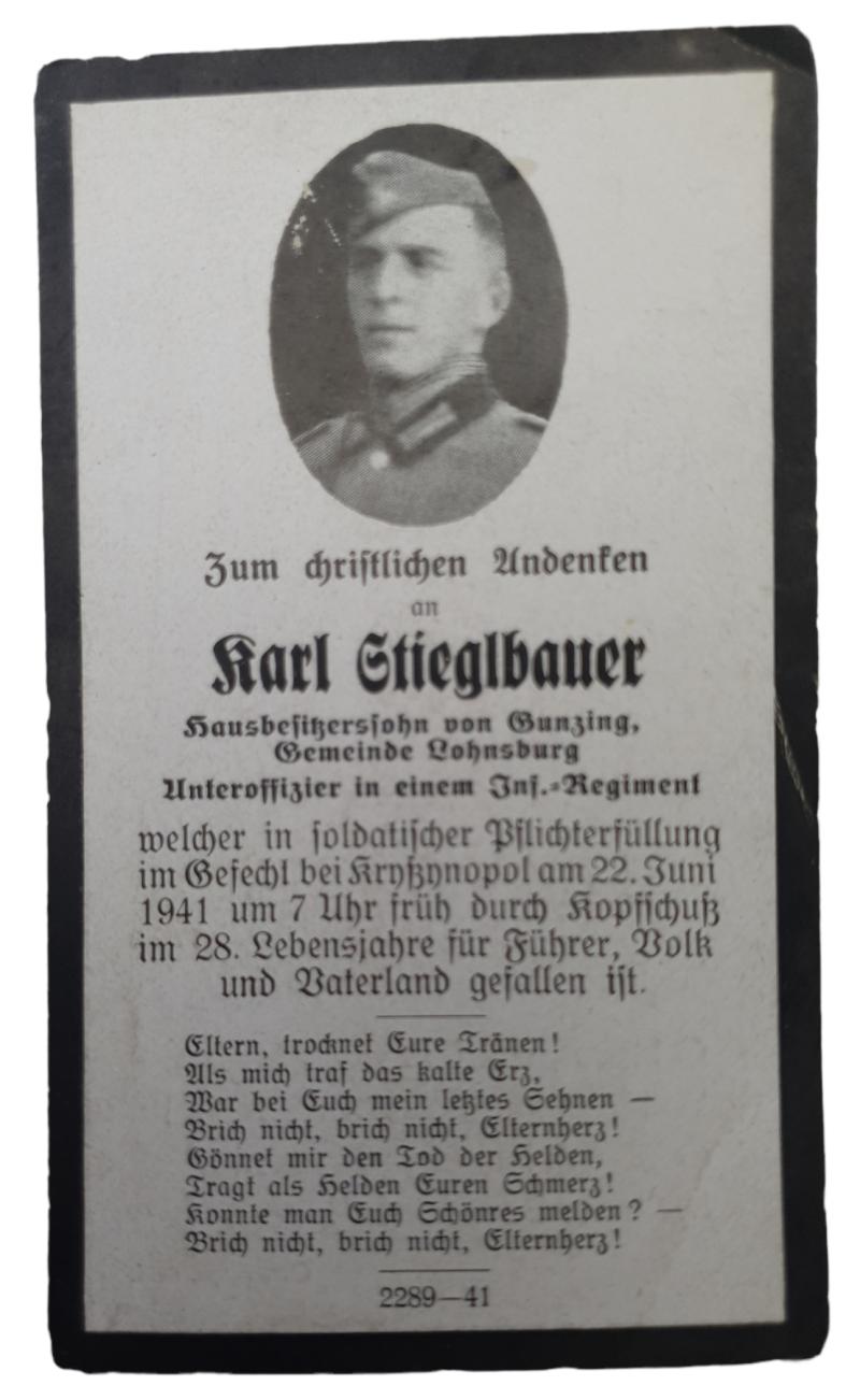 Wehrmacht Soldier Death Notice