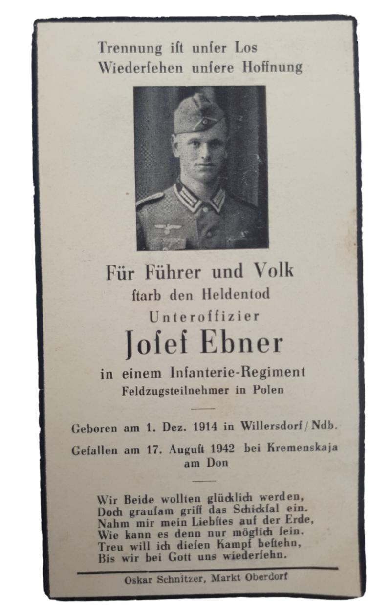 Wehrmacht Soldier Death Notice