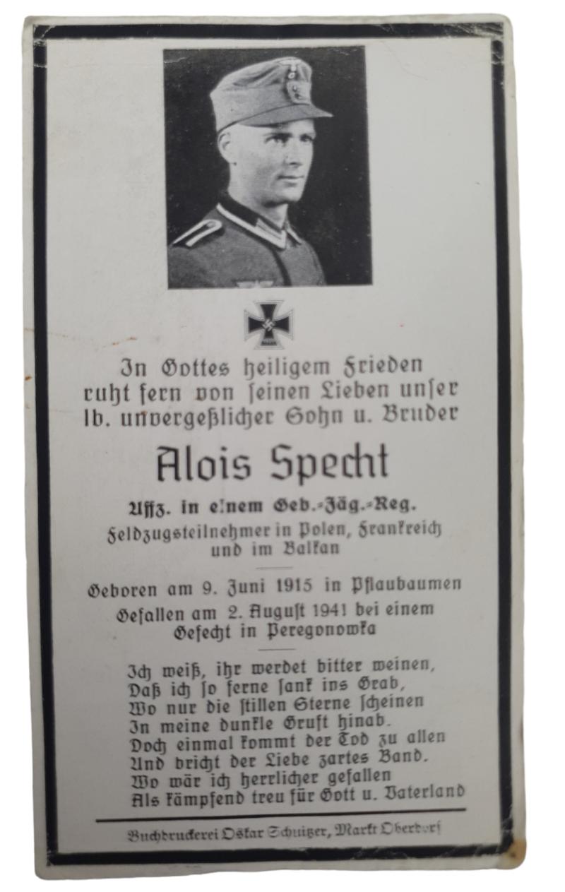 Wehrmacht Soldier Death Notice