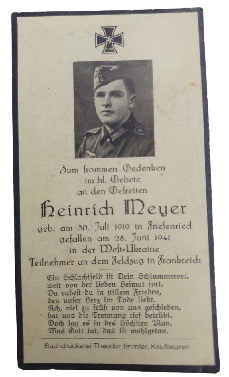 Wehrmacht Soldier Death Notice