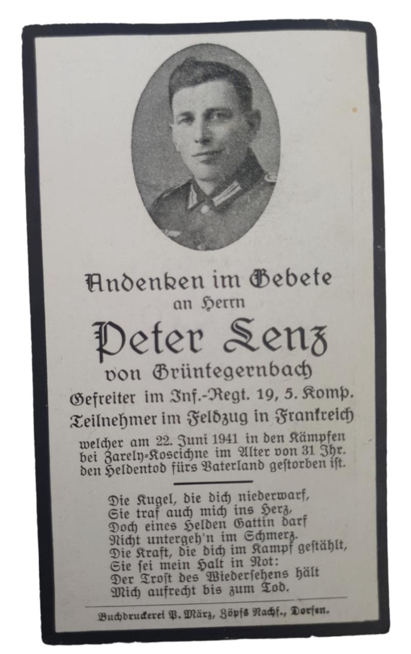 Wehrmacht Soldier Death Notice