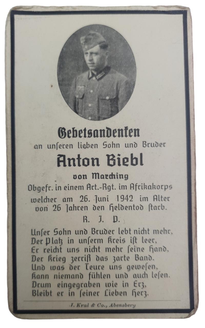 Wehrmacht Soldier Death Notice