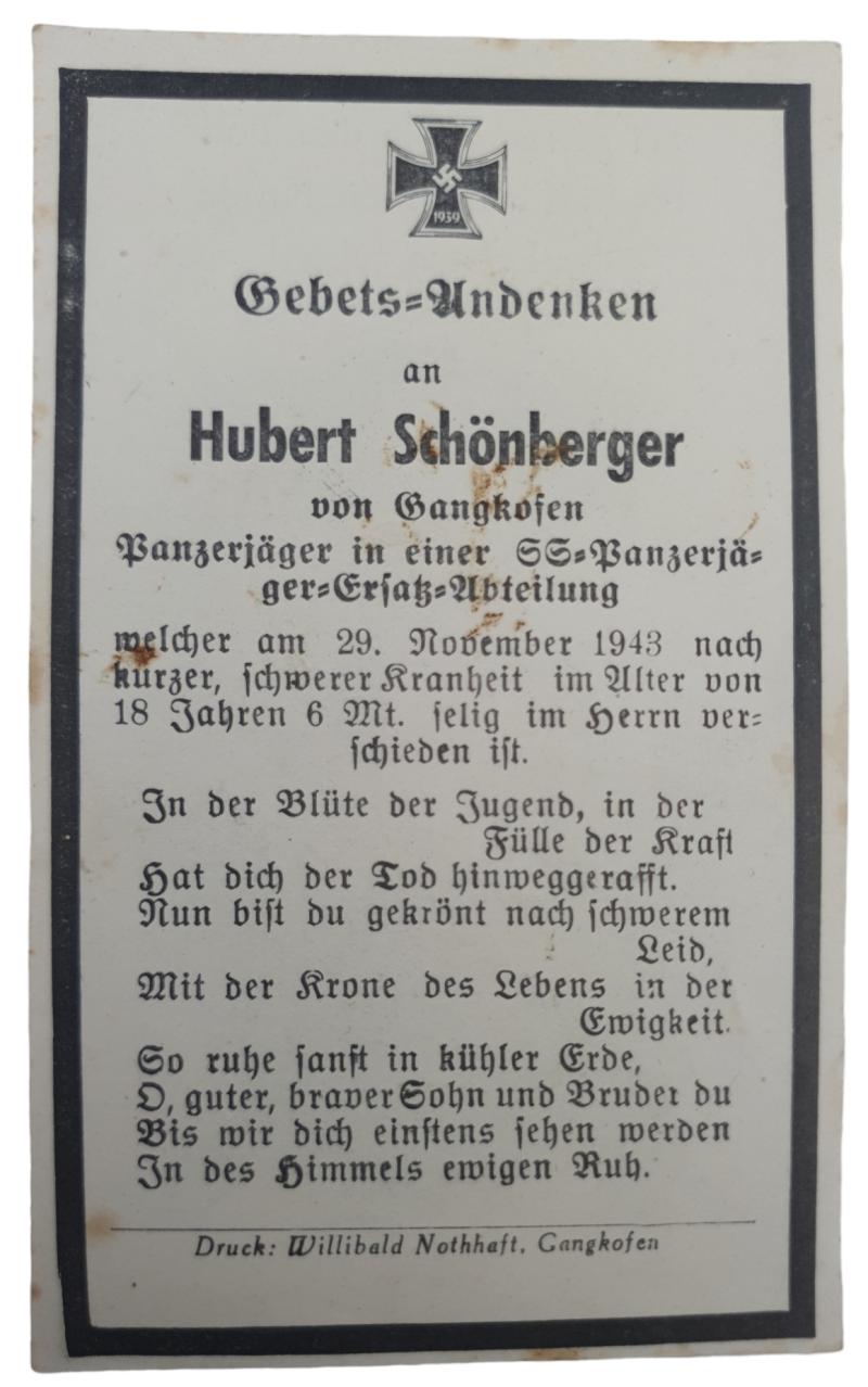 Wehrmacht Soldier Death Notice