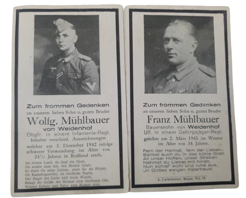 Wehrmacht Soldier Death Notice off 2 brothers