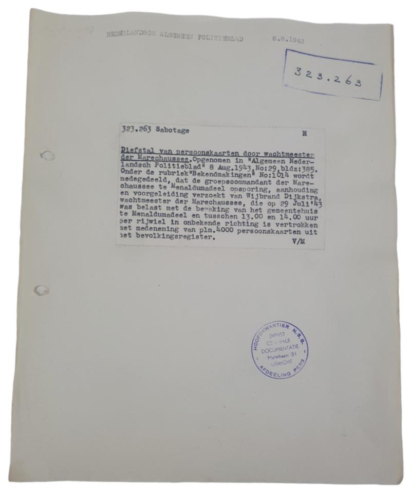 dutch ww2 nsb police reports on attacks / robberies and things like that