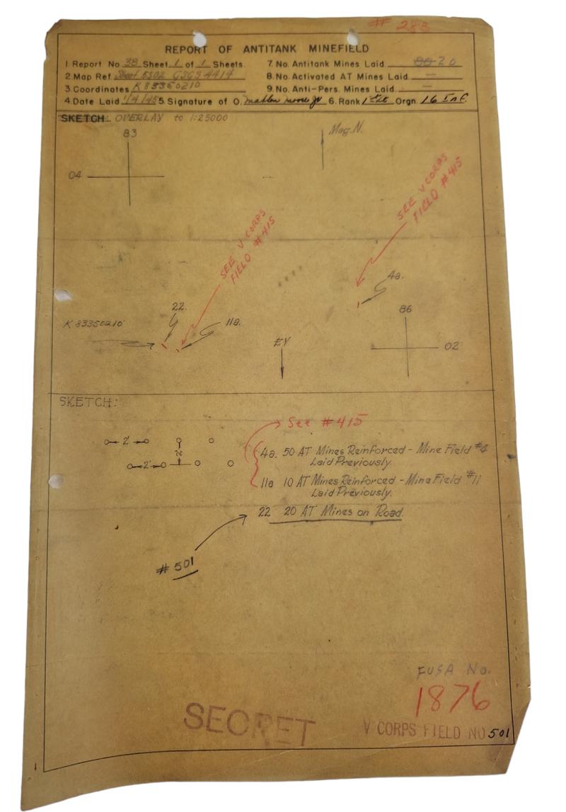 a American WW2 period Battle of the Bulge drawn mine maps