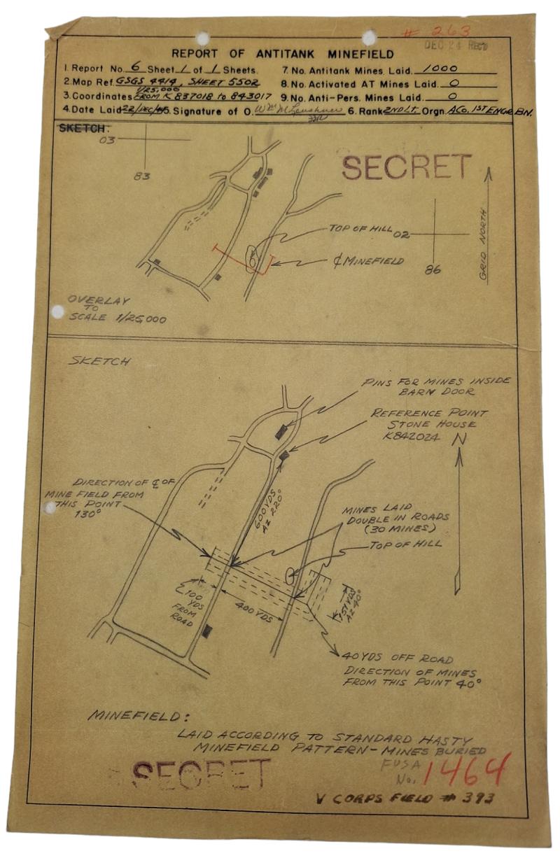 a American WW2 period Battle of the Bulge drawn mine maps