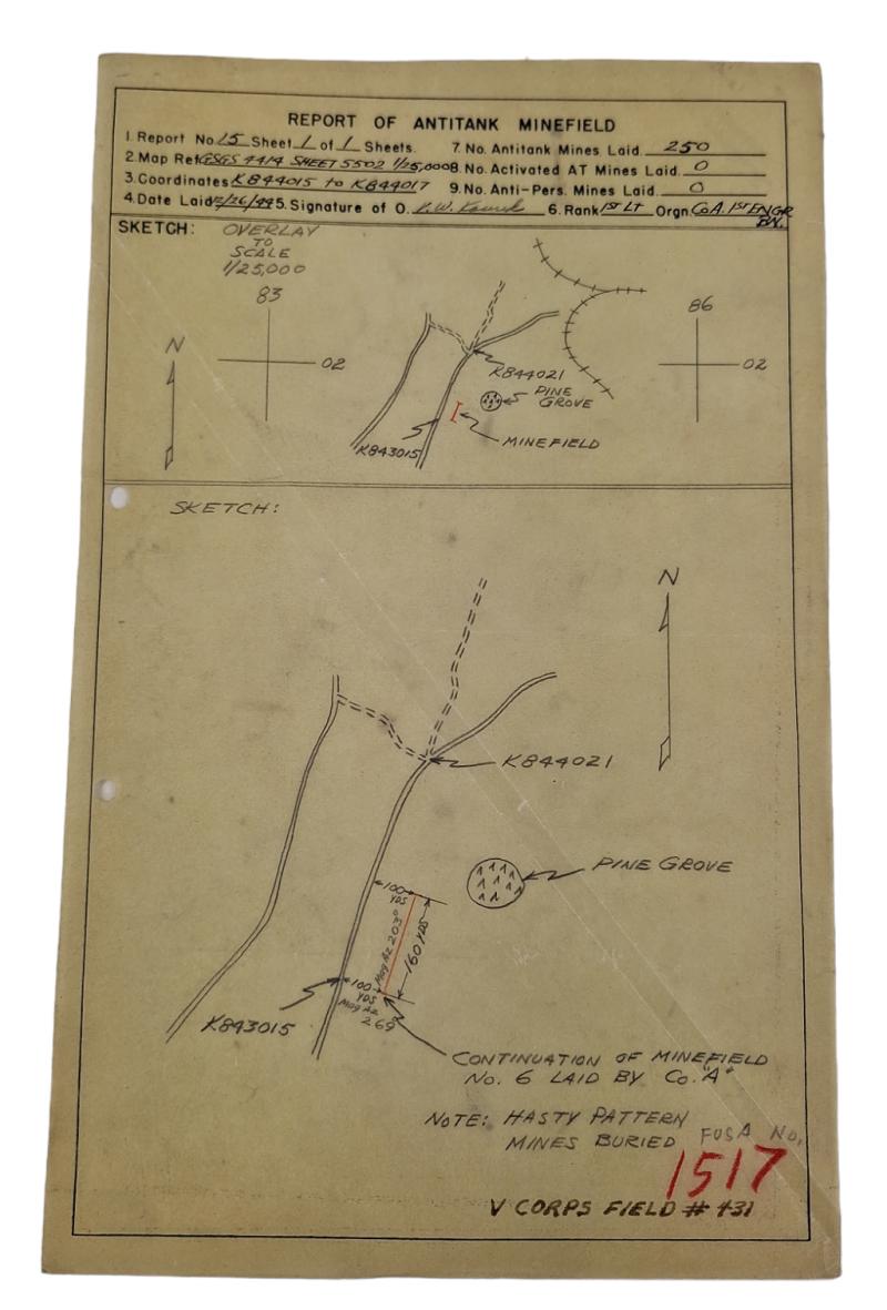 a American WW2 period Battle of the Bulge drawn mine maps