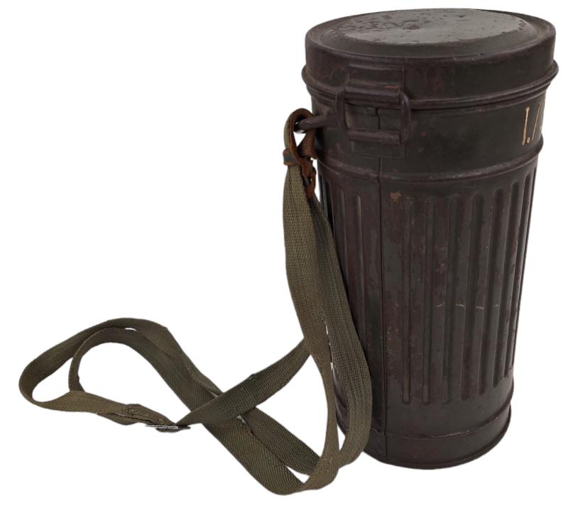 German WW2 shorter gas mask canister with the original carrying strap