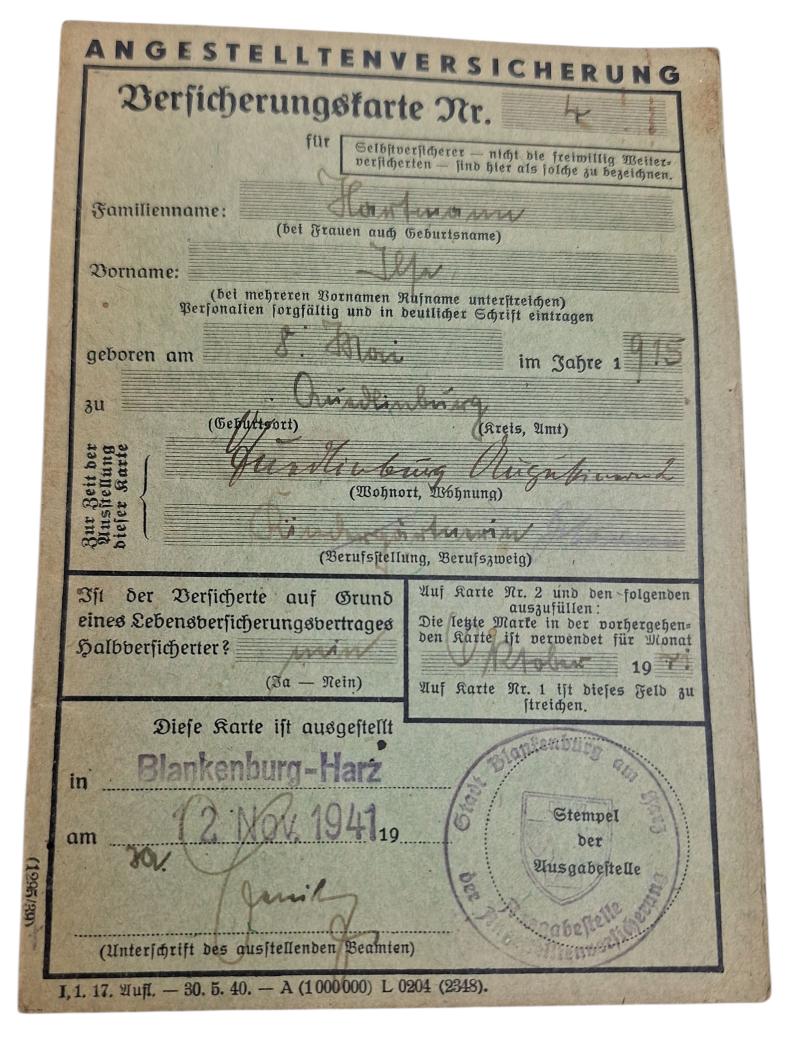 a wehrmacht employee insurance document