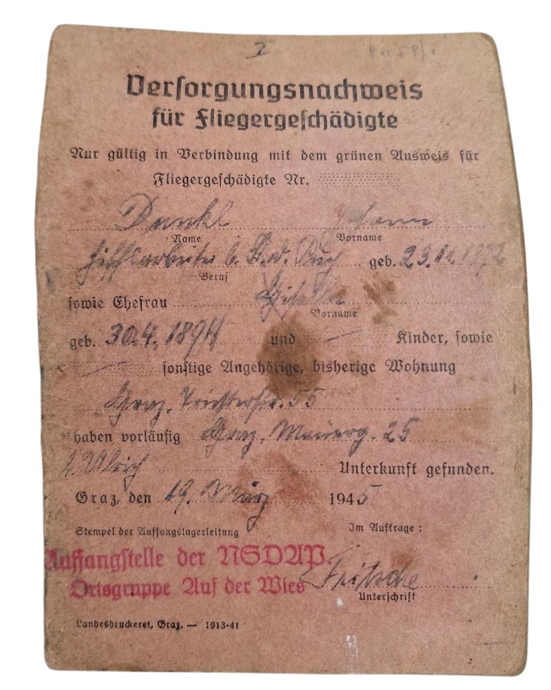 a german ww2 evidence of support for air damage victims.document