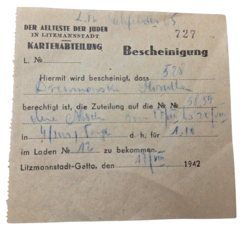 a Jewish Ghetto Litzmannstadt in Poland Bescheinigung document