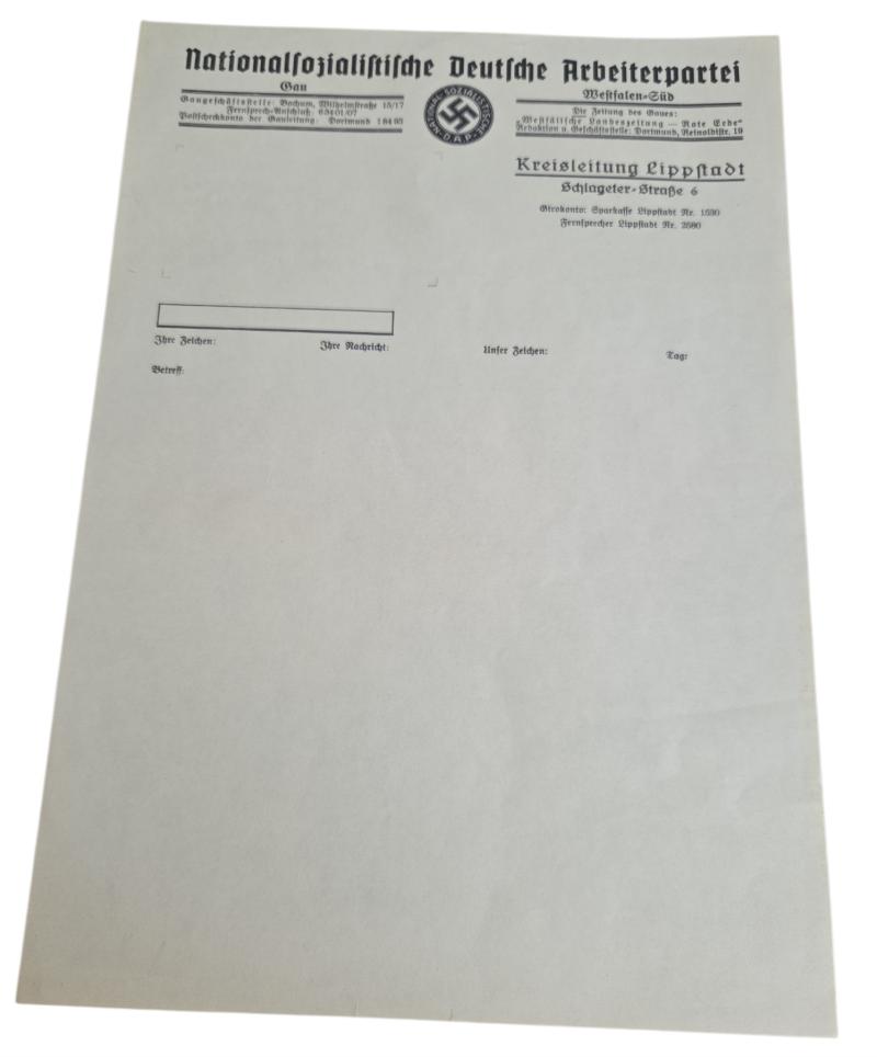 a Wehrmacht NSDAP document in never-used condition