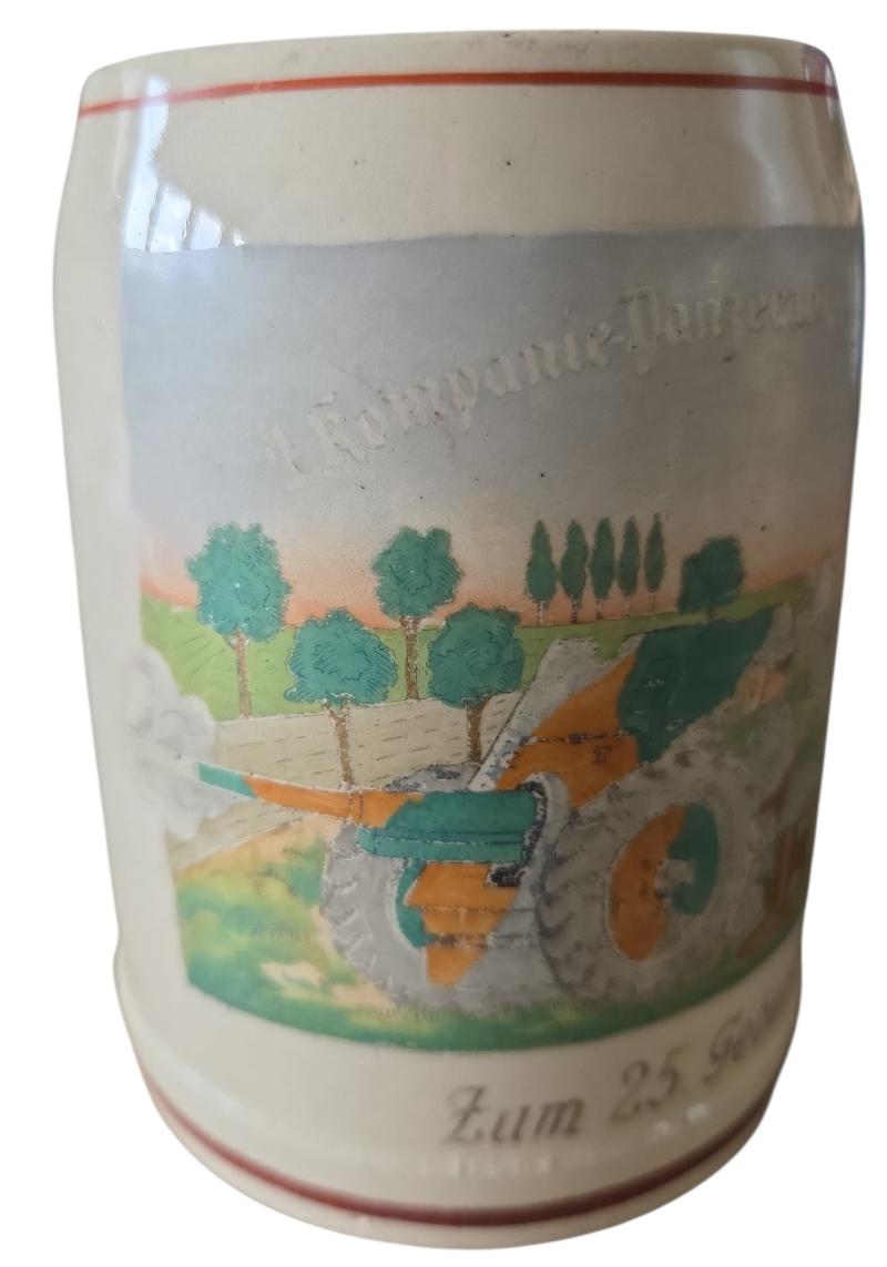 German WW2 beer mug of the 2 company Panzerabwehr-Abteilung in a used condition