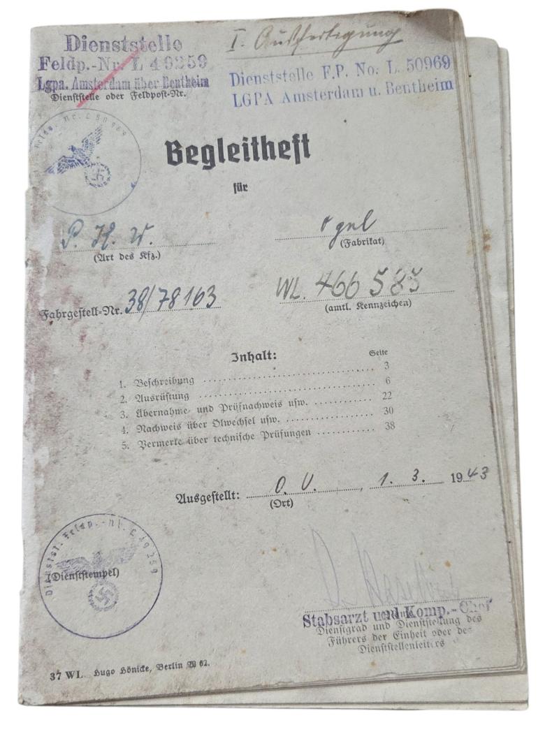 A Wehrmacht maintenance booklet for a German vehicle.