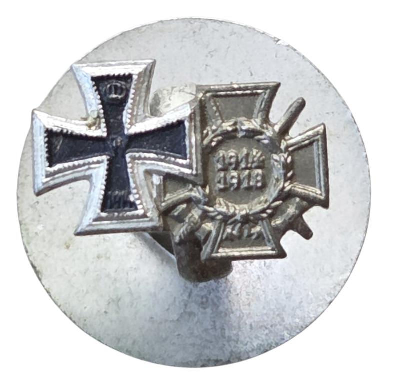 WWI German miniature buttonhole pin: Iron Cross 1st Class (EK1) and Honour Cross (Ehrenkreuz)