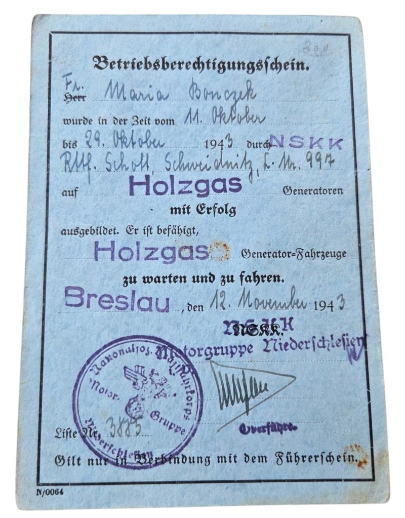 a wehrmacht ww2 100% original Betriebsberechtigungsschein (Operating Authorization Certificate)