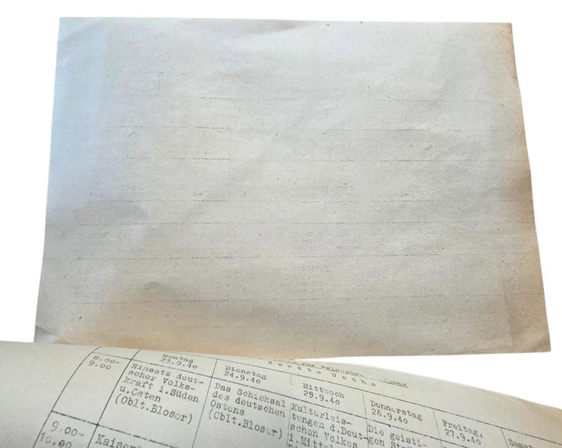 a german , 100% original WWII Lehrgangsplan (September 16–28, 1940).